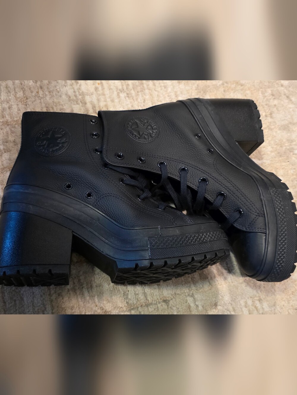 Converse Chuck 70 De Luxe Heel Leather High Boots Black Shoes Platform - Picture 3 of 10